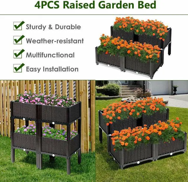 Alt view image 6 of 7 - SlickBlue Set of 4 Elevated Flower Vegetable Herb Grow Planter Box