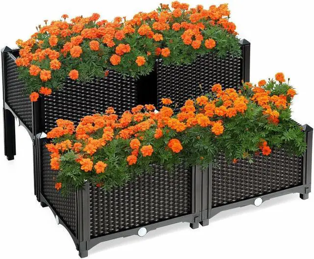Alt view image 2 of 7 - SlickBlue Set of 4 Elevated Flower Vegetable Herb Grow Planter Box