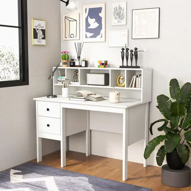 Alt view image 4 of 7 - SlickBlue 48 Inch Computer Desk with Drawers Power Outlets and 5-Cubby Hutch