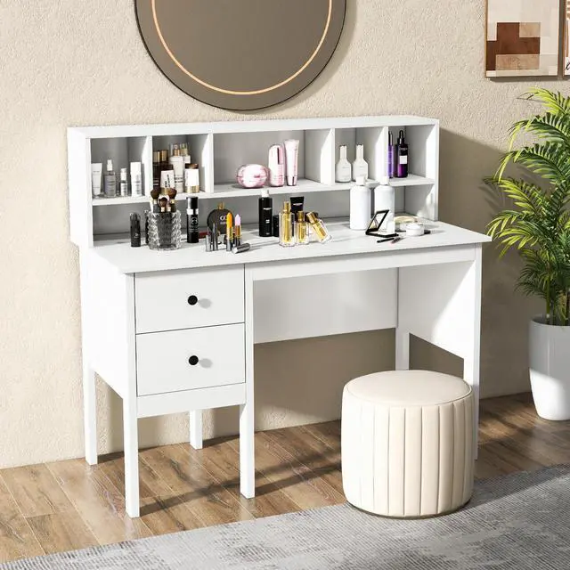 Alt view image 6 of 7 - SlickBlue 48 Inch Computer Desk with Drawers Power Outlets and 5-Cubby Hutch