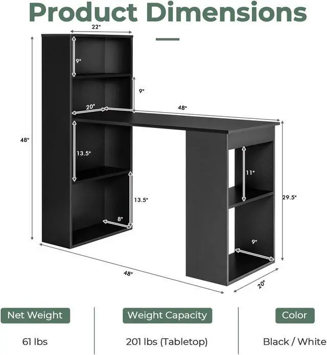 Alt view image 4 of 7 - SlickBlue Computer Desk Writing Workstation Office with 6-Tier Storage Shelves