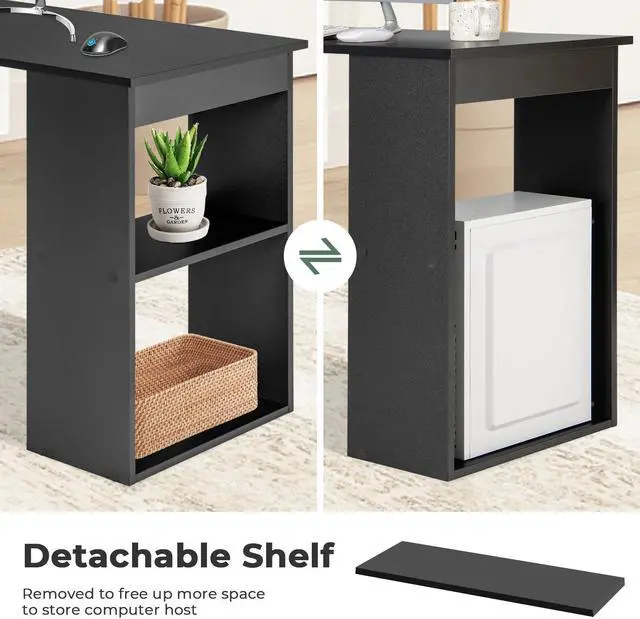 Alt view image 6 of 7 - SlickBlue Computer Desk Writing Workstation Office with 6-Tier Storage Shelves