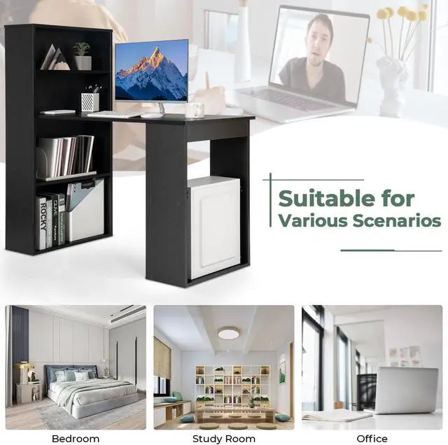 Alt view image 7 of 7 - SlickBlue Computer Desk Writing Workstation Office with 6-Tier Storage Shelves