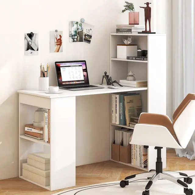 Alt view image 3 of 7 - SlickBlue Computer Desk Writing Workstation Office with 6-Tier Storage Shelves-White