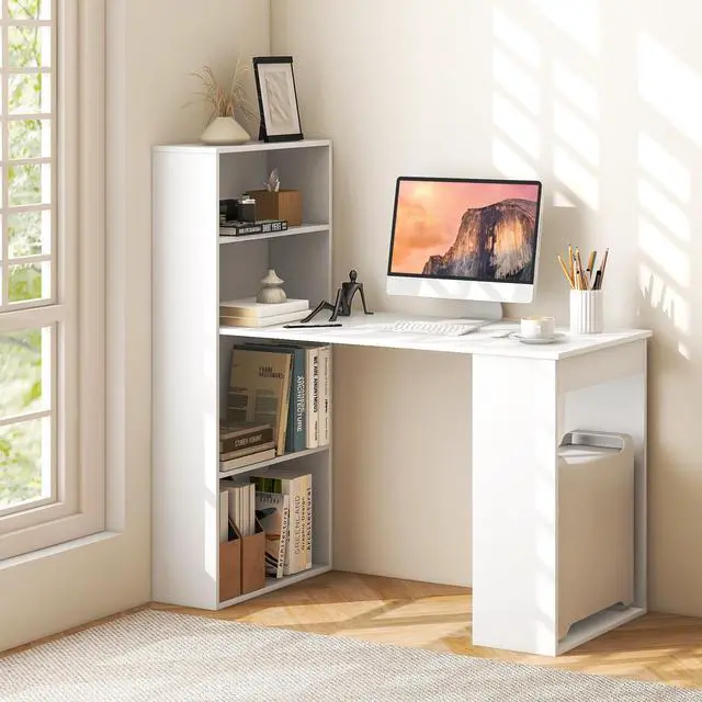 Alt view image 4 of 7 - SlickBlue Computer Desk Writing Workstation Office with 6-Tier Storage Shelves-White