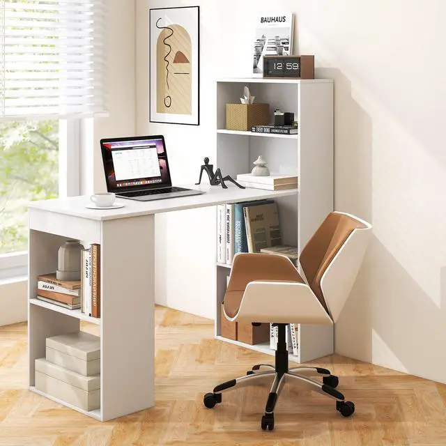 Alt view image 5 of 7 - SlickBlue Computer Desk Writing Workstation Office with 6-Tier Storage Shelves-White