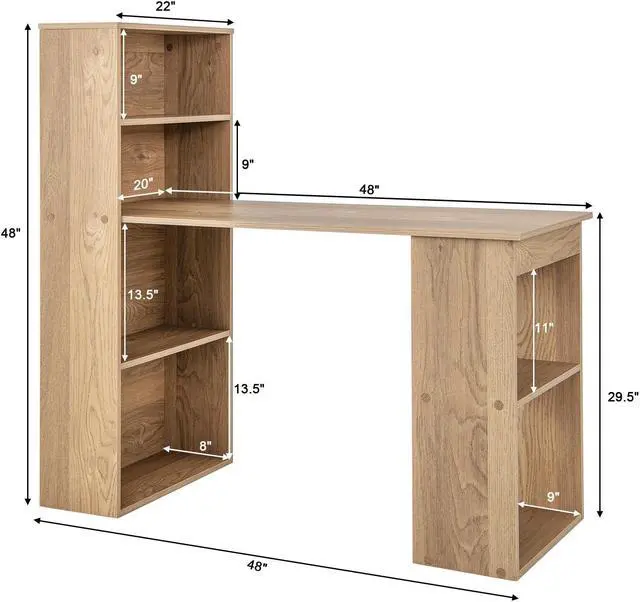 Alt view image 5 of 7 - SlickBlue 48 Inch Computer Desk with 4-Tier Bookcase and CPU Stand-Natural