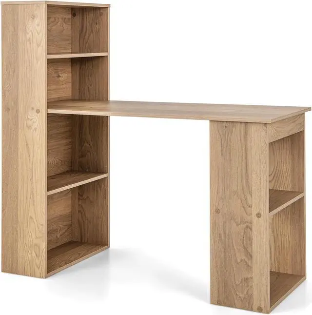 Alt view image 2 of 7 - SlickBlue 48 Inch Computer Desk with 4-Tier Bookcase and CPU Stand-Natural