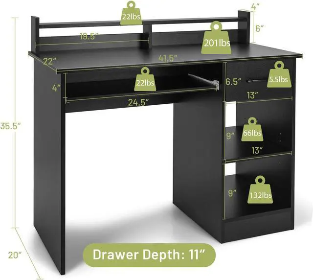 Alt view image 5 of 7 - SlickBlue Study Laptop Table with Drawer and Keyboard Tray