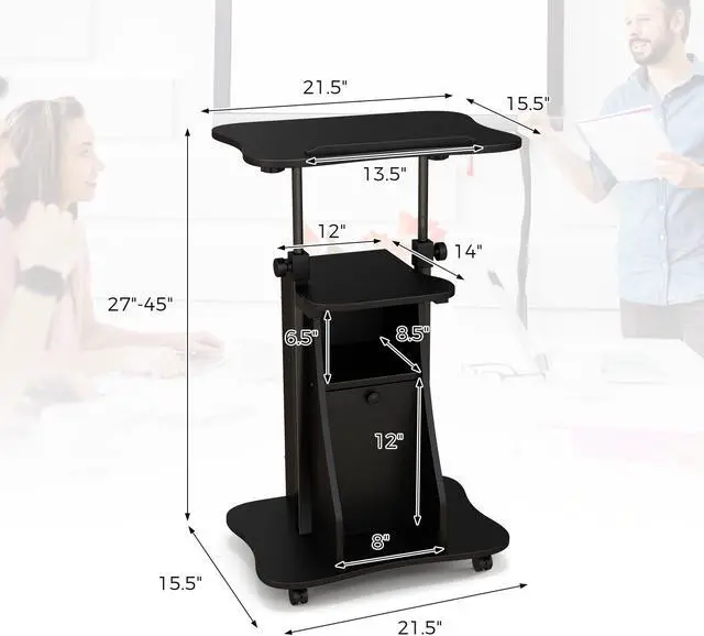 Alt view image 5 of 7 - SlickBlue Adjustable Mobile Standing Desk Cart with Tilt Desktop and Cabinet