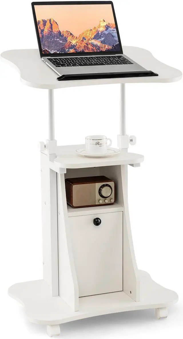 Alt view image 2 of 7 - SlickBlue Adjustable Mobile Standing Desk Cart with Tilt Desktop and Cabinet