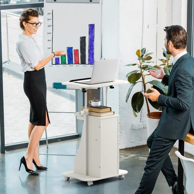 Alt view image 6 of 7 - SlickBlue Adjustable Mobile Standing Desk Cart with Tilt Desktop and Cabinet