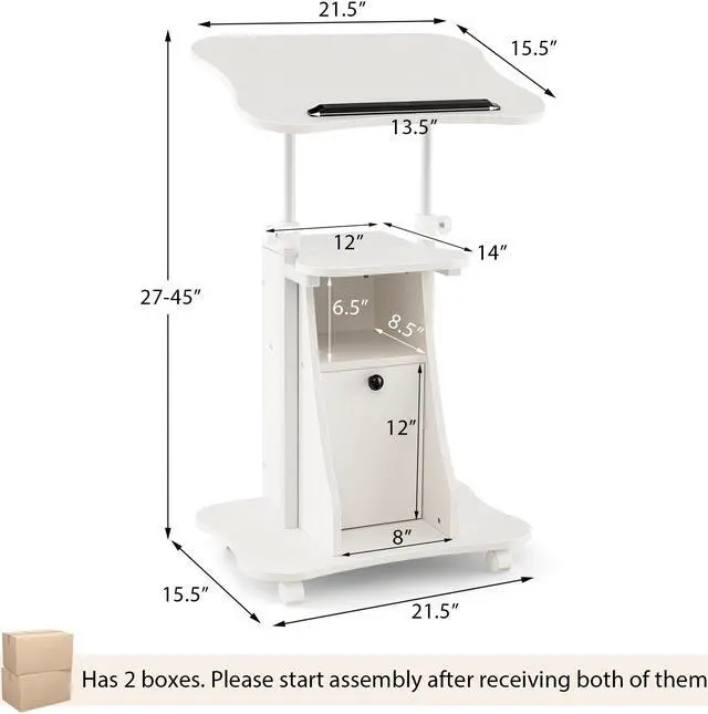 Alt view image 5 of 7 - SlickBlue Adjustable Mobile Standing Desk Cart with Tilt Desktop and Cabinet