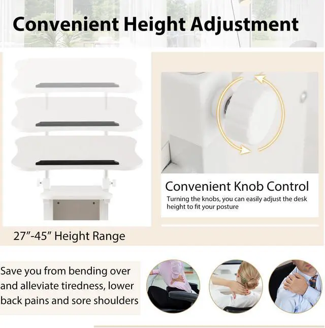 Alt view image 7 of 7 - SlickBlue Adjustable Mobile Standing Desk Cart with Tilt Desktop and Cabinet