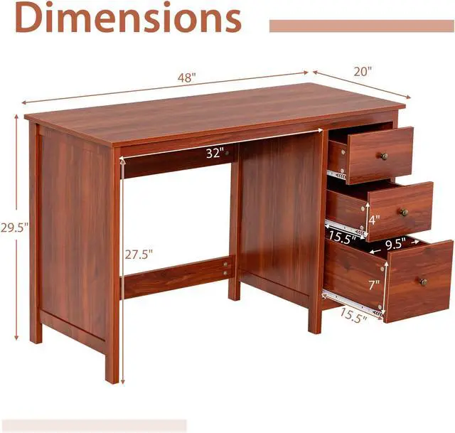 Alt view image 5 of 7 - SlickBlue 3-Drawer Home Office Study Computer Desk with Spacious Desktop