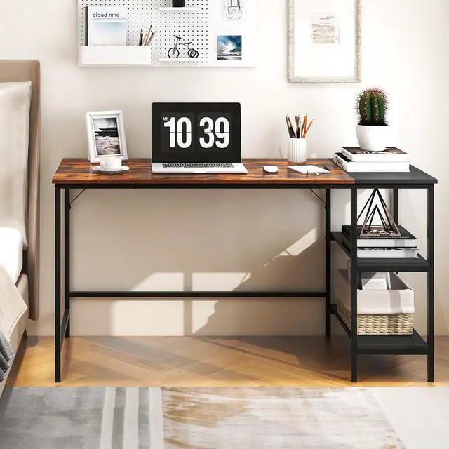 Alt view image 3 of 7 - SlickBlue 55 Inch Modern Industrial Style Study Writing Desk with 2 Storage Shelves