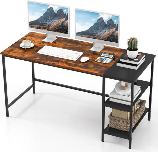 Alt view image 4 of 7 - SlickBlue 55 Inch Modern Industrial Style Study Writing Desk with 2 Storage Shelves