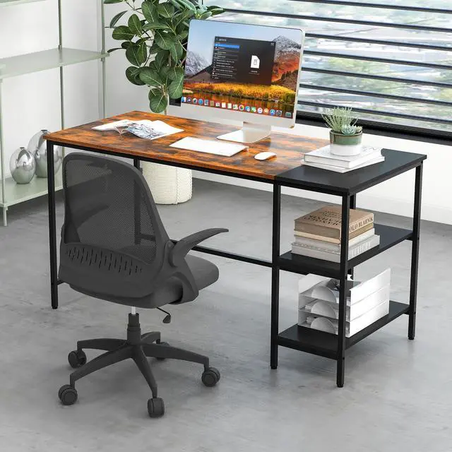 Alt view image 6 of 7 - SlickBlue 55 Inch Modern Industrial Style Study Writing Desk with 2 Storage Shelves