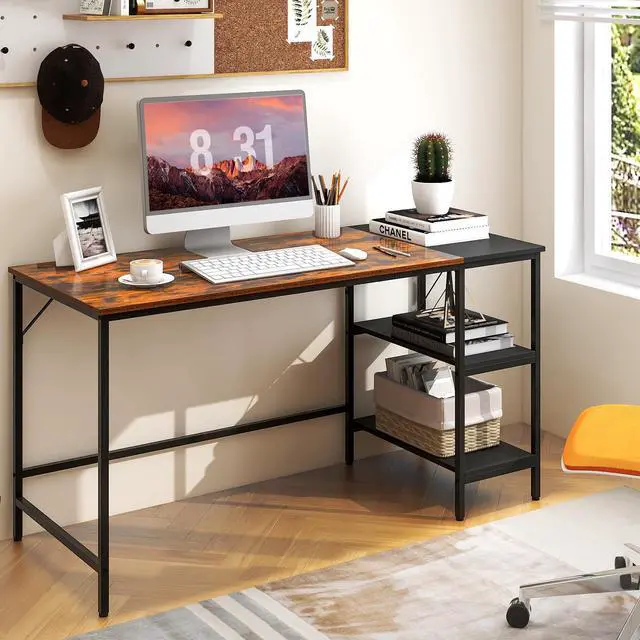 Alt view image 2 of 7 - SlickBlue 55 Inch Modern Industrial Style Study Writing Desk with 2 Storage Shelves