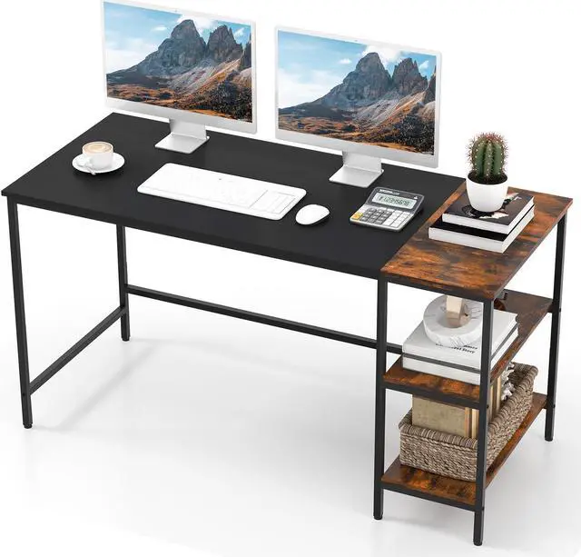 Alt view image 4 of 7 - SlickBlue 55 Inch Modern Industrial Style Study Writing Desk with 2 Storage Shelves