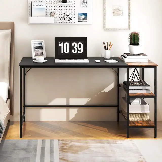 Alt view image 3 of 7 - SlickBlue 55 Inch Modern Industrial Style Study Writing Desk with 2 Storage Shelves