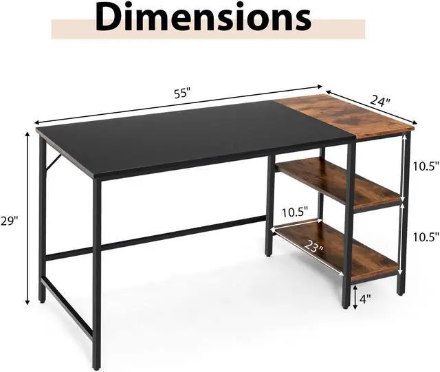 Alt view image 5 of 7 - SlickBlue 55 Inch Modern Industrial Style Study Writing Desk with 2 Storage Shelves