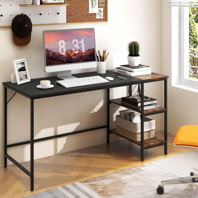Alt view image 2 of 7 - SlickBlue 55 Inch Modern Industrial Style Study Writing Desk with 2 Storage Shelves