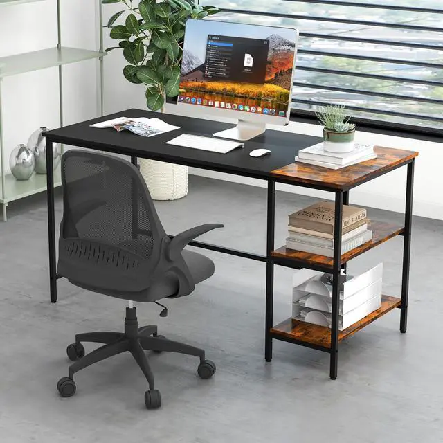 Alt view image 6 of 7 - SlickBlue 55 Inch Modern Industrial Style Study Writing Desk with 2 Storage Shelves