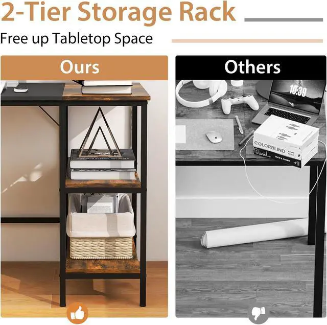 Alt view image 7 of 7 - SlickBlue 55 Inch Modern Industrial Style Study Writing Desk with 2 Storage Shelves