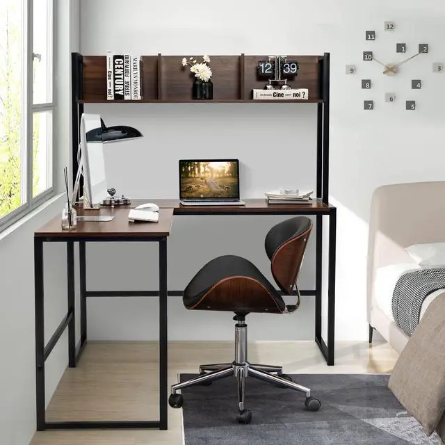 Alt view image 6 of 7 - SlickBlue Reversible L-Shaped Corner Desk with Storage Bookshelf