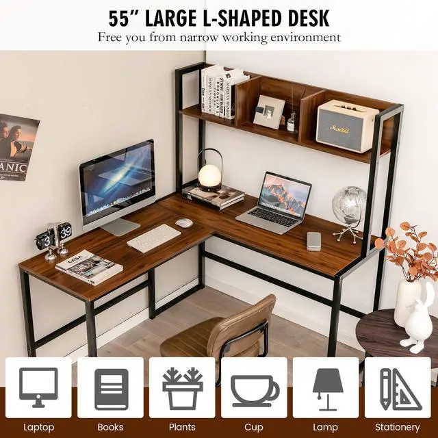 Alt view image 2 of 7 - SlickBlue Reversible L-Shaped Corner Desk with Storage Bookshelf