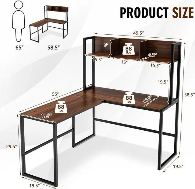 Alt view image 3 of 7 - SlickBlue Reversible L-Shaped Corner Desk with Storage Bookshelf