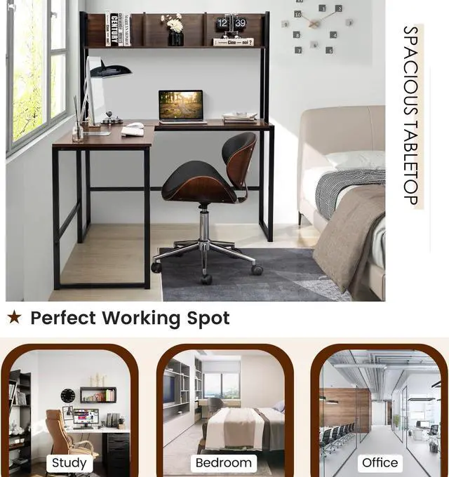 Alt view image 5 of 7 - SlickBlue Reversible L-Shaped Corner Desk with Storage Bookshelf