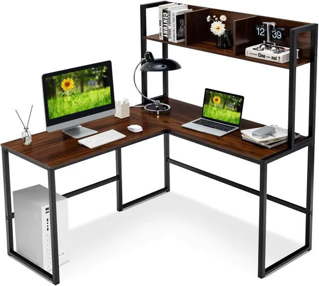 Alt view image 7 of 7 - SlickBlue Reversible L-Shaped Corner Desk with Storage Bookshelf
