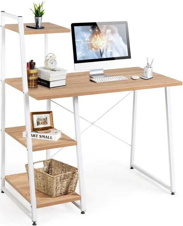 Main image of SlickBlue Compact Computer Desk Workstation with 4 Tier Shelves for Home and Office