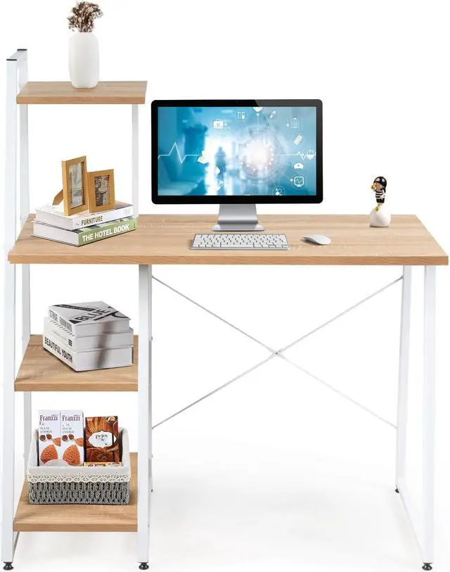 Alt view image 2 of 7 - SlickBlue Compact Computer Desk Workstation with 4 Tier Shelves for Home and Office