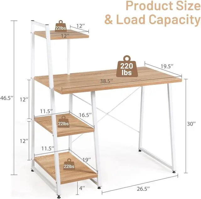 Alt view image 5 of 7 - SlickBlue Compact Computer Desk Workstation with 4 Tier Shelves for Home and Office