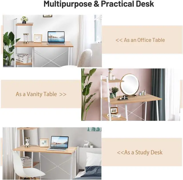 Alt view image 7 of 7 - SlickBlue Compact Computer Desk Workstation with 4 Tier Shelves for Home and Office