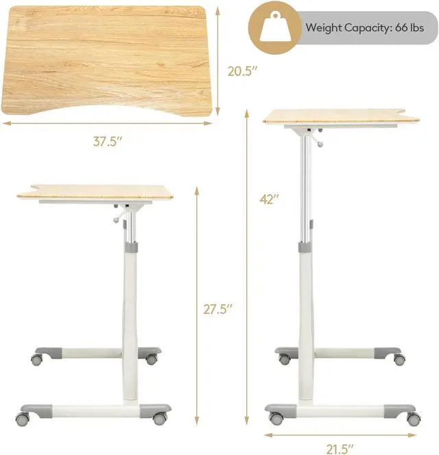Alt view image 5 of 7 - SlickBlue Height Adjustable Computer Desk Sit to Stand Rolling Notebook Table