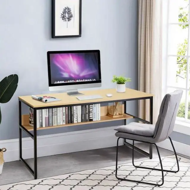 Alt view image 3 of 3 - SlickBlue 55-Inch Computer Desk Writing Table Workstation Home Office with Bookshelf