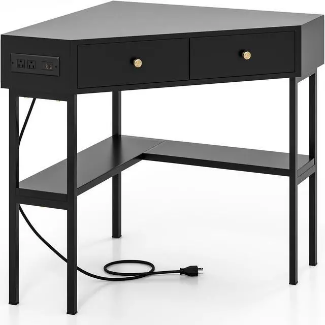 Main image of SlickBlue Space Saving Corner Computer Desk with 2 Large Drawers and Storage Shelf