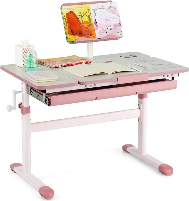 Alt view image 2 of 7 - SlickBlue Height-Adjustable Kids Desk with Tilt Desktop and Book Stand