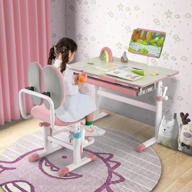 Alt view image 3 of 7 - SlickBlue Height-Adjustable Kids Desk with Tilt Desktop and Book Stand