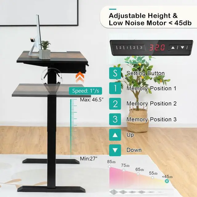 Alt view image 3 of 7 - SlickBlue Electric Sit to Stand Desk with Keyboard Tray