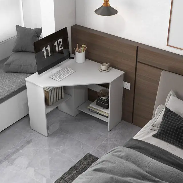 Alt view image 4 of 7 - SlickBlue Corner Computer Desk Triangle Writing Workstation with Storage Shelf