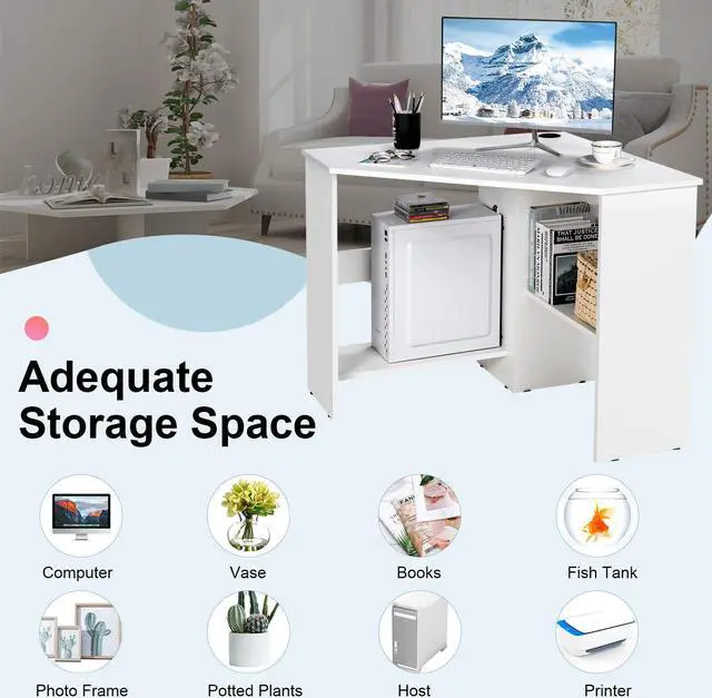 Alt view image 7 of 7 - SlickBlue Corner Computer Desk Triangle Writing Workstation with Storage Shelf