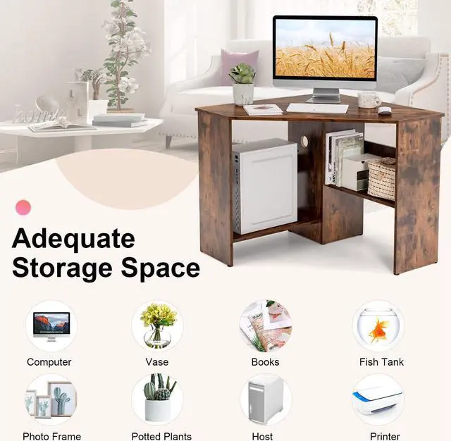 Alt view image 3 of 7 - SlickBlue Corner Computer Desk Triangle Writing Workstation with Storage Shelf