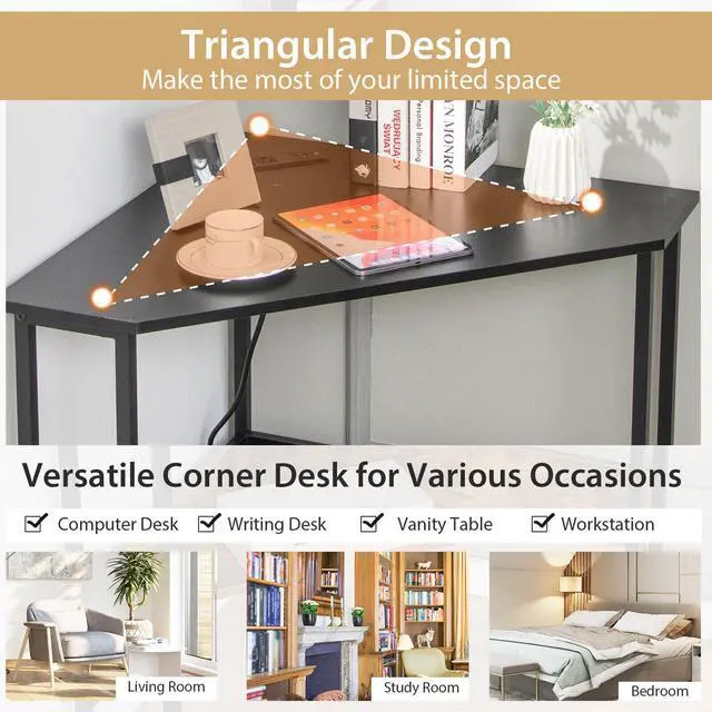 Alt view image 2 of 7 - SlickBlue Triangle Computer Corner Desk with Charging Station