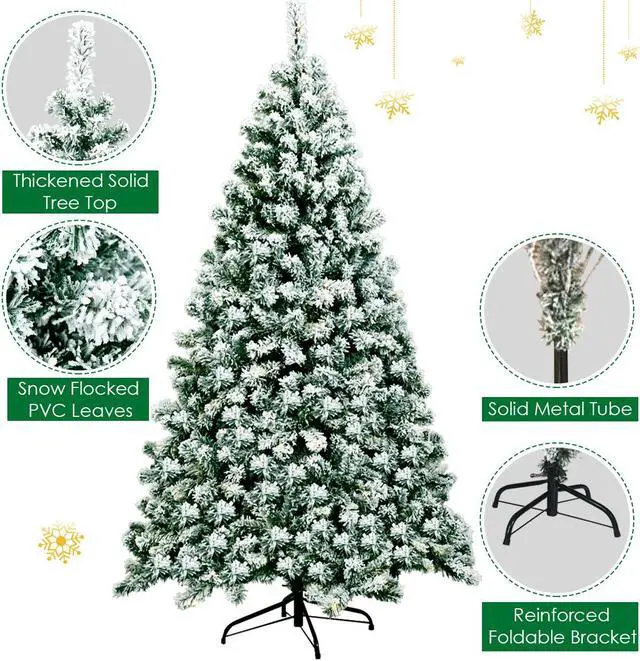 Alt view image 6 of 7 - SlickBlue 6 Feet Pre-Lit Premium Snow Flocked Hinged Artificial Christmas Tree