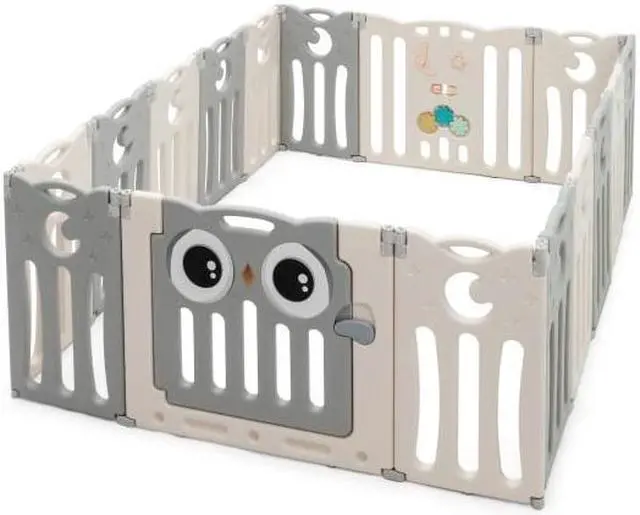 Main image of SlickBlue 16-Panel Baby Activity Center Play Yard with Lock Door -Beige